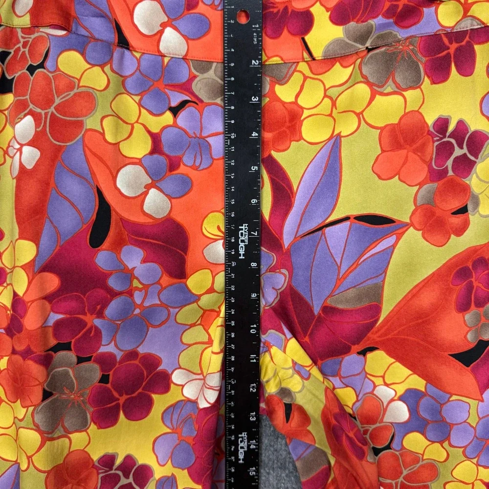 Talbots Pants Womens 8 Yellow Orange Purple Floral Print Cotton Stretch Side Zip